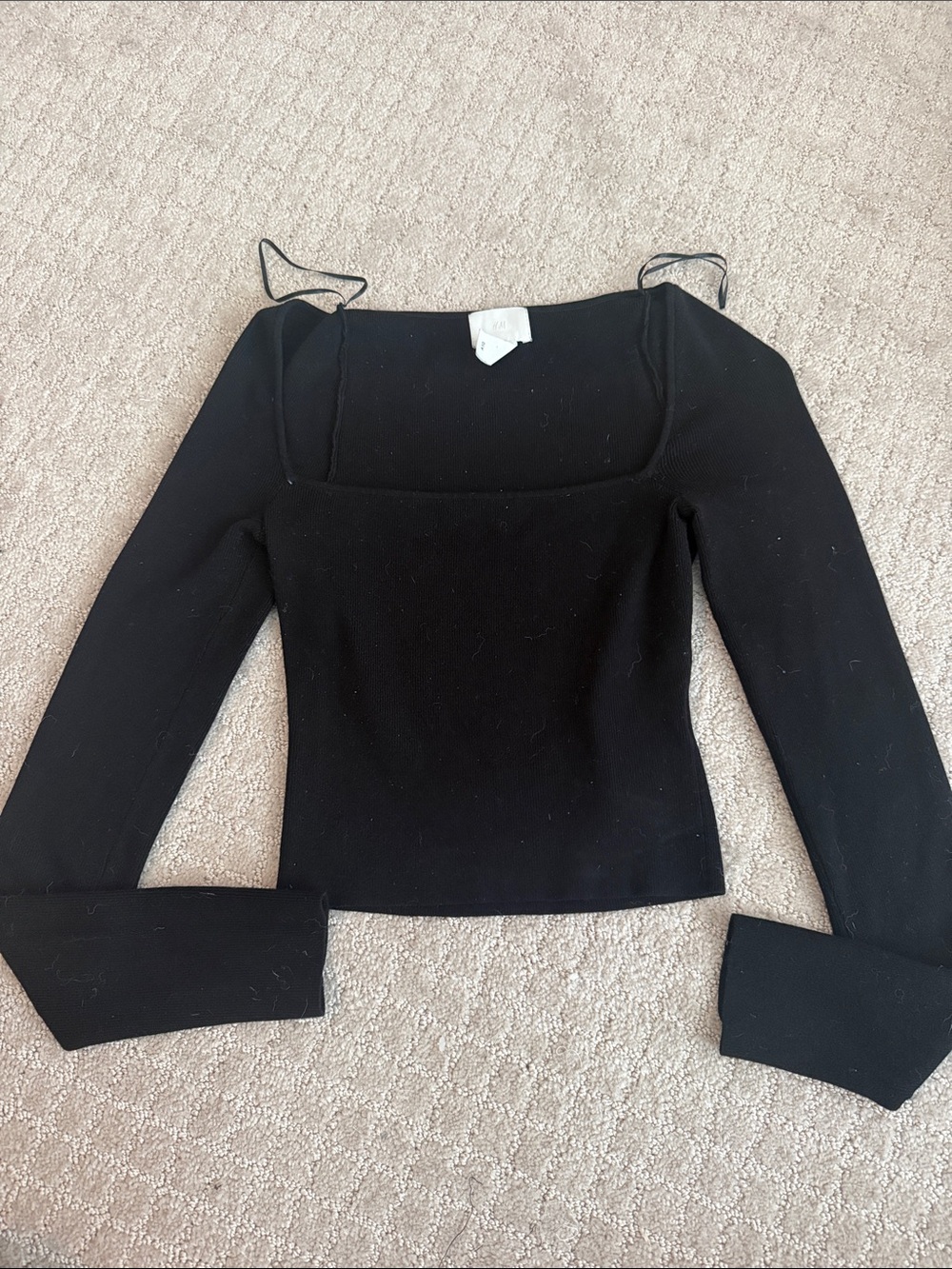 H&M Black Square Neck Long Sleeve Top